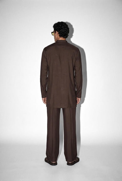 PSTL CLO Nocturne Cocoa Embroidered Kurta Set - alternate view 3, festive wedding wear for men
