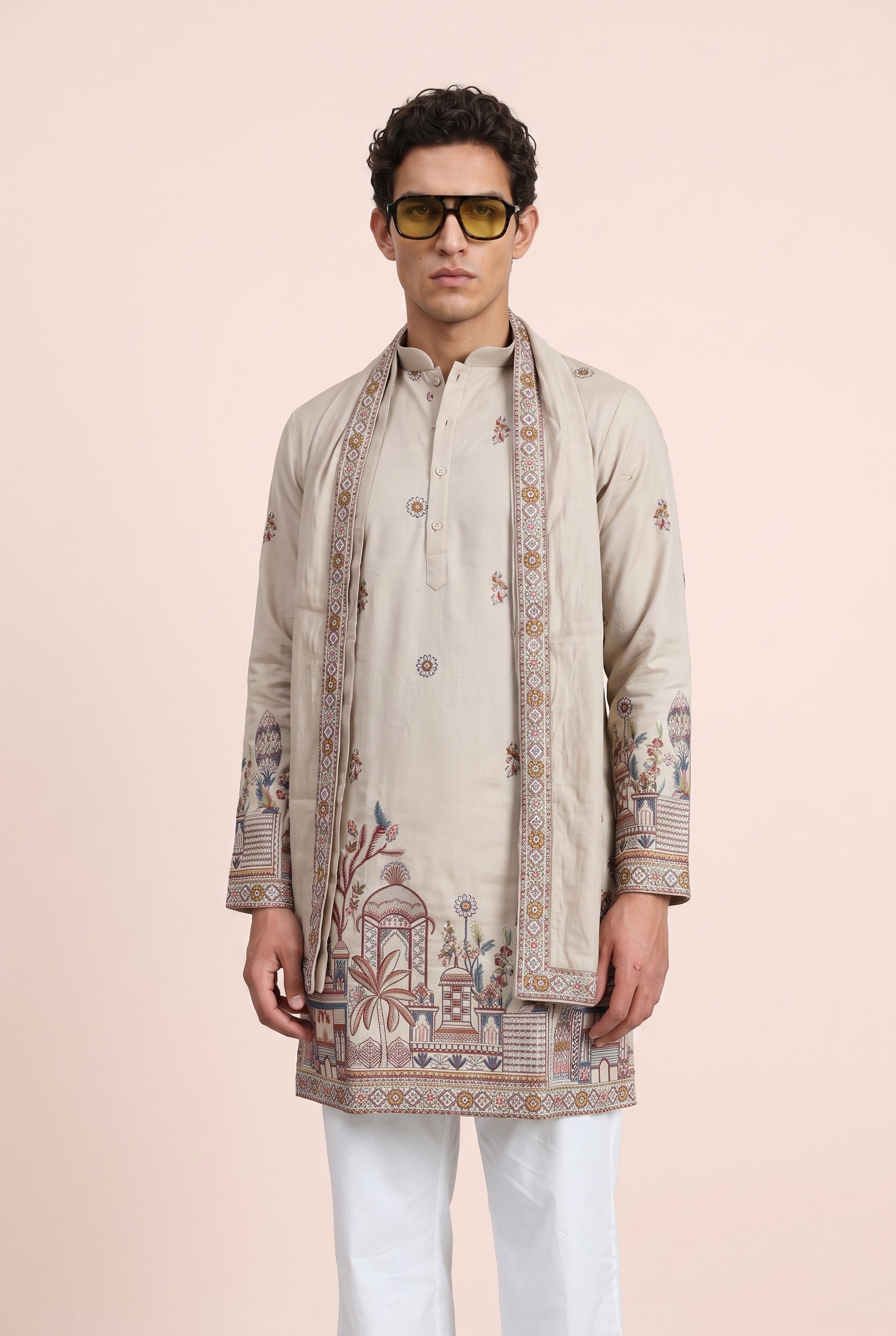 PSTL CLO Mehfil Ivory Kurta With Stole - back view with stole