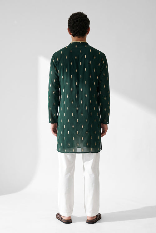 PSTL CLO Emerald Aura Kurta - back view, festive wedding wear for men