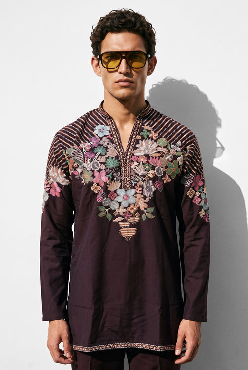 Wine Bloom Kurta Set