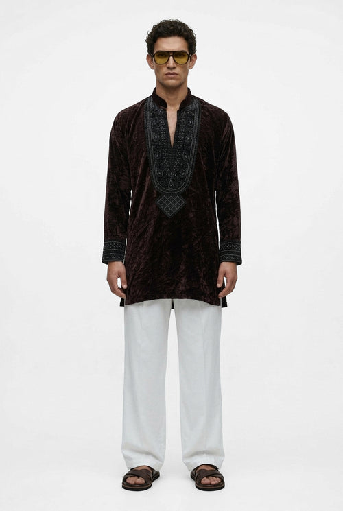 Mocha Noir Velvet Kurta Set
