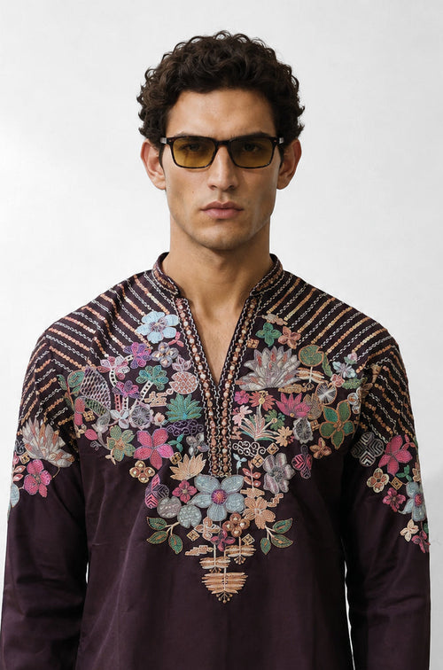 Wine Bloom Kurta Set