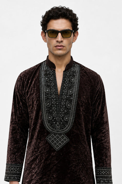 Mocha Noir Velvet Kurta Set