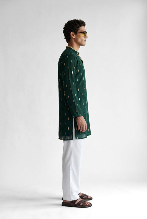 PSTL CLO Emerald Aura Kurta - side view, festive wedding wear for men
