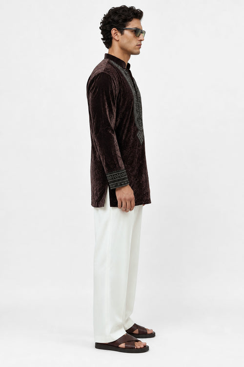 Mocha Noir Velvet Kurta Set