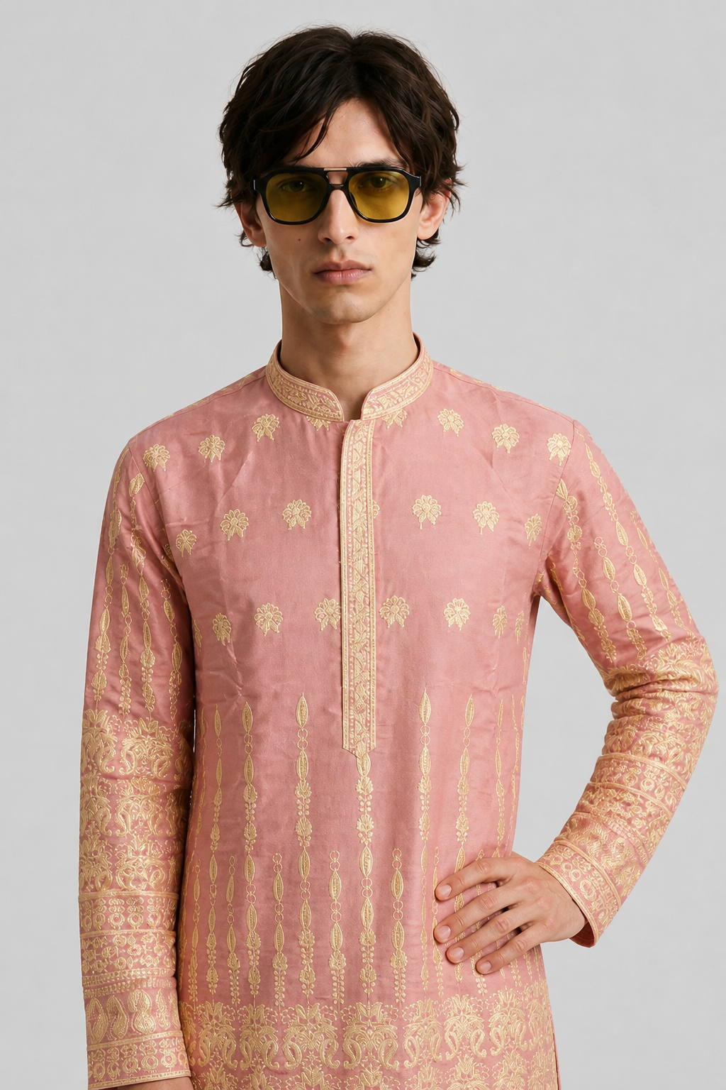 Zari Embroidered Silk Blend Kurta