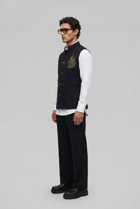 PSTL CLO Midnight Black Crystal-Beaded Waistcoat - full length side view on model