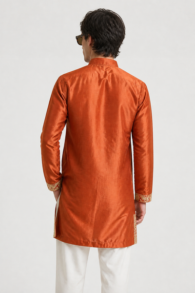 PSTL CLO Aurum Orange Embroidered Kurta - back view