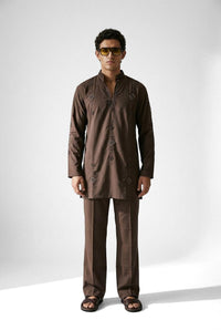 PSTL CLO Nocturne Cocoa Embroidered Kurta Set - alternate view 2, festive wedding wear for men