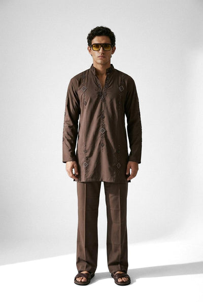 PSTL CLO Nocturne Cocoa Embroidered Kurta Set - alternate view 2, festive wedding wear for men