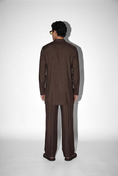 PSTL CLO Nocturne Cocoa Embroidered Kurta Set - alternate view 3, festive wedding wear for men