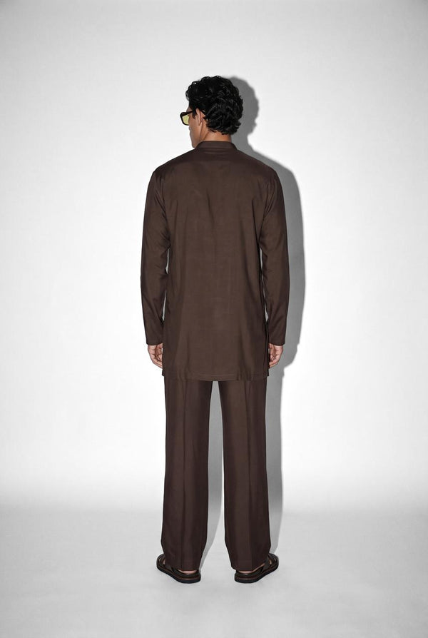 PSTL CLO Nocturne Cocoa Embroidered Kurta Set - alternate view 3, festive wedding wear for men