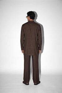 PSTL CLO Nocturne Cocoa Embroidered Kurta Set - alternate view 3, festive wedding wear for men