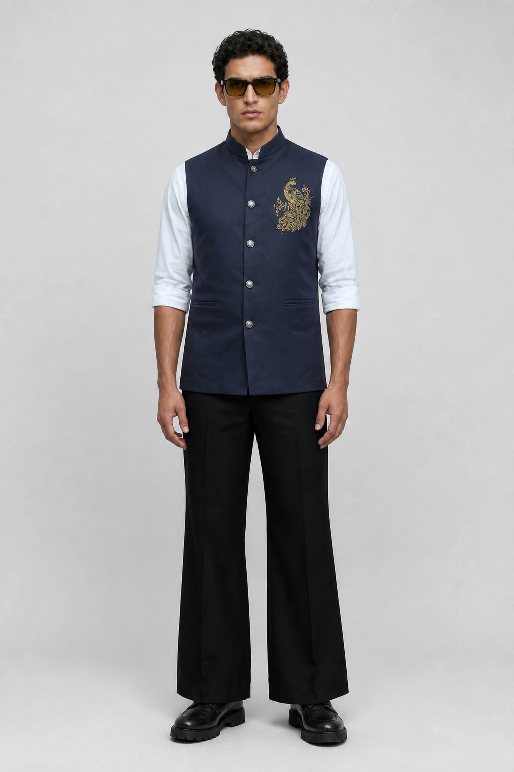 PSTL CLO Midnight Ocean Crystal-Beaded Waistcoat - full length front view on model