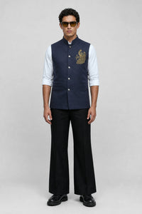 PSTL CLO Midnight Ocean Crystal-Beaded Waistcoat - full length front view on model
