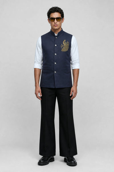 PSTL CLO Midnight Ocean Crystal-Beaded Waistcoat - full length front view on model