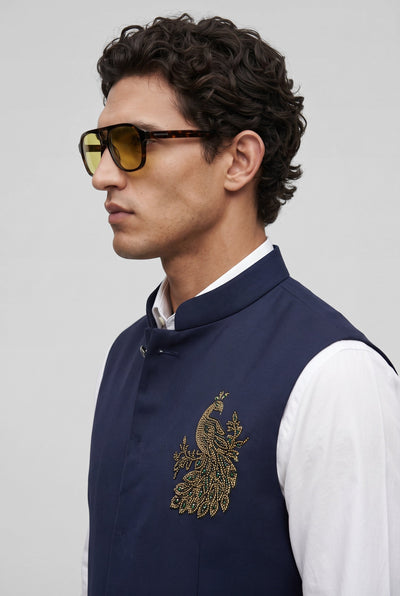 PSTL CLO Midnight Ocean Crystal-Beaded Waistcoat - collar and button detail