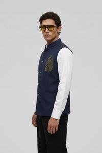 PSTL CLO Midnight Ocean Crystal-Beaded Waistcoat - side view on model