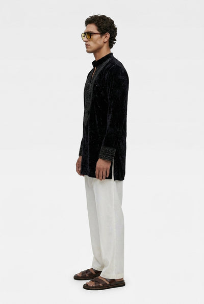 PSTL CLO Noir Velour Royale Kurta Set - view 6, festive wedding wear for men