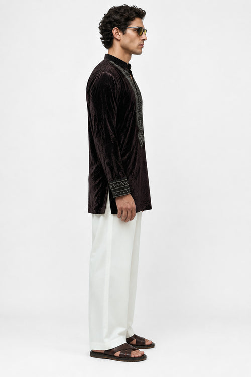 PSTL CLO Noir Velour Royale Kurta Set - view 4, festive wedding wear for men