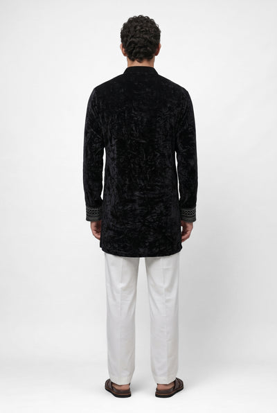 PSTL CLO Noir Velour Royale Kurta Set - view 5, festive wedding wear for men