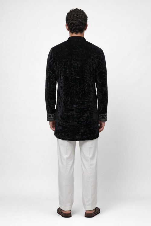 PSTL CLO Noir Velour Royale Kurta Set - view 5, festive wedding wear for men