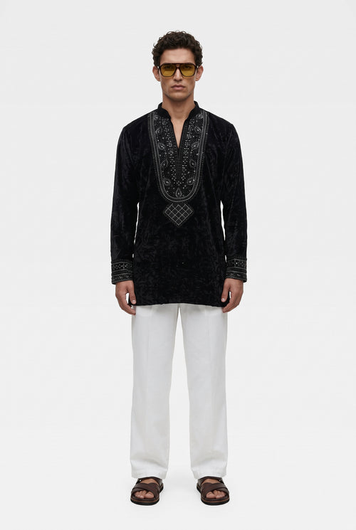PSTL CLO Noir Velour Royale Kurta Set - view 3, festive wedding wear for men