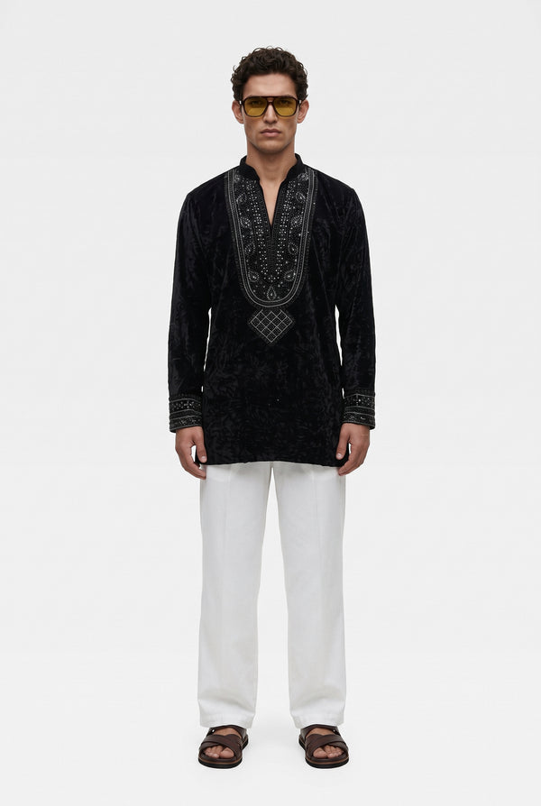 PSTL CLO Noir Velour Royale Kurta Set - view 3, festive wedding wear for men