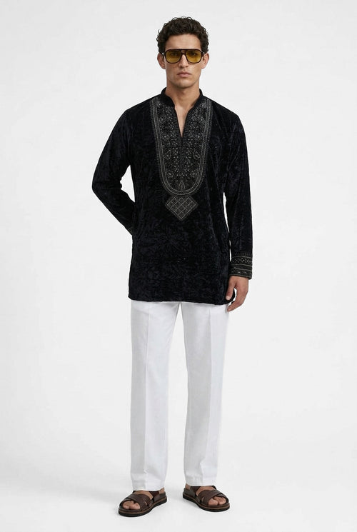 PSTL CLO Noir Velour Royale Kurta Set - view 2, festive wedding wear for men