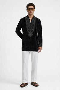 PSTL CLO Noir Velour Royale Kurta Set - view 2, festive wedding wear for men