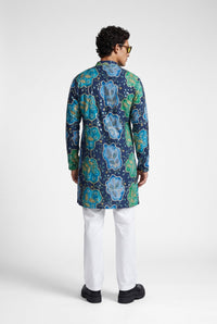 PSTL CLO Azure Bloom Navy Blue Floral Embroidered Kurta - side view on model
