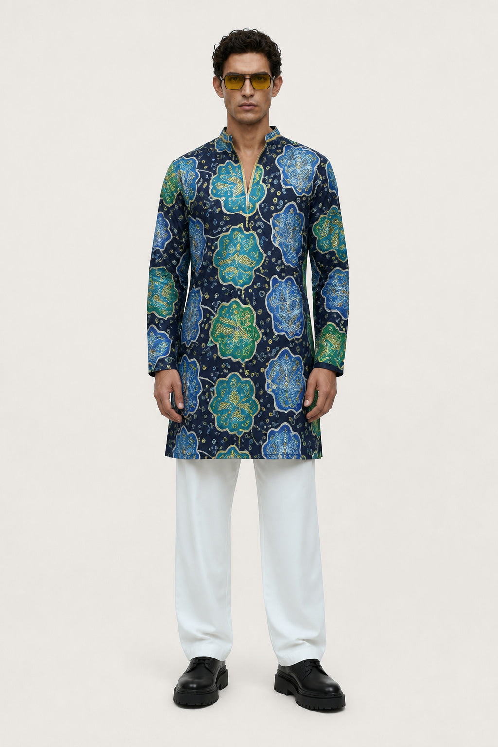 PSTL CLO Azure Bloom Navy Blue Floral Embroidered Kurta - back view