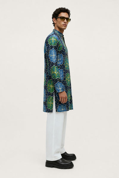 PSTL CLO Azure Bloom Navy Blue Floral Embroidered Kurta - full length styled look