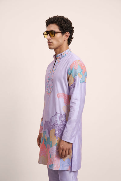 PSTL CLO Aura Lavender Abstract Embroidered Kurta Set - collar and neckline detail