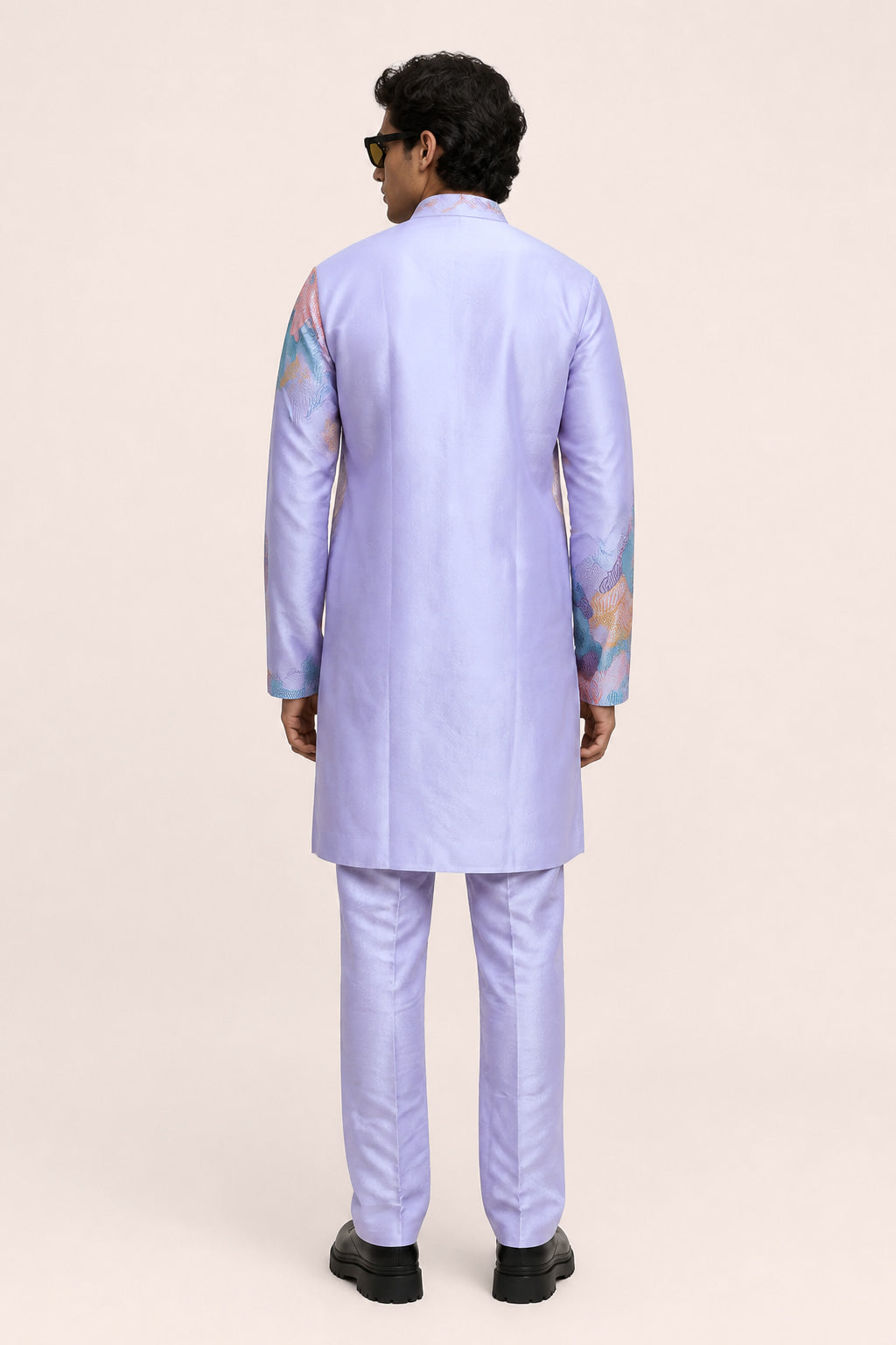 PSTL CLO Aura Lavender Abstract Embroidered Kurta Set - back view