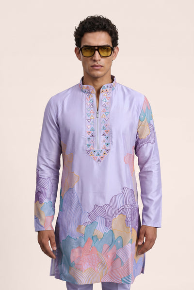PSTL CLO Aura Lavender Abstract Embroidered Kurta Set - side view on model