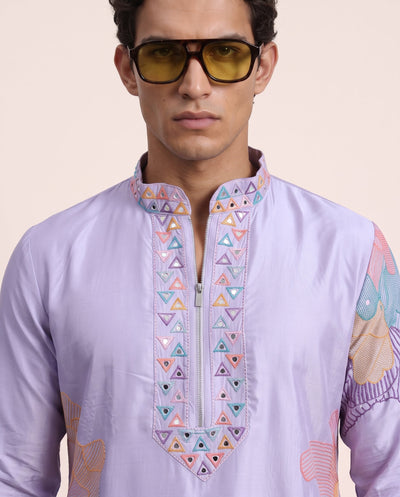 PSTL CLO Aura Lavender Abstract Embroidered Kurta Set - styled full look