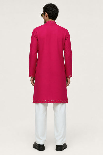 PSTL CLO Riva Ruby Mirrorwork Kurta Set - alternate view 2, festive wedding wear for men
