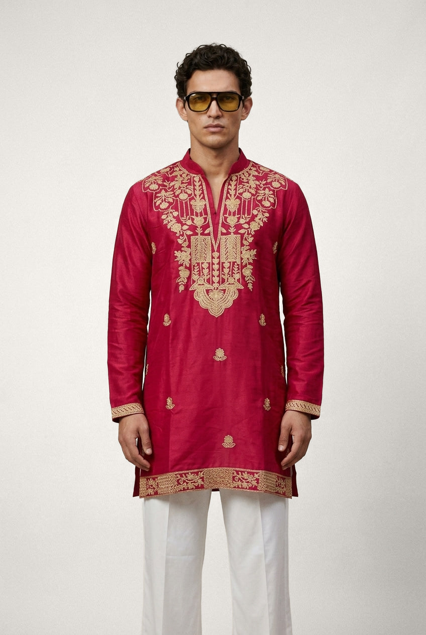 Red Zari Heritage Kurta