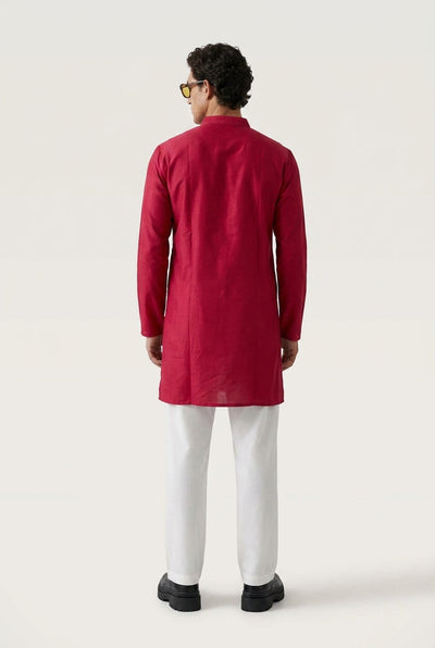 PSTL CLO Red Zari Heritage Kurta - back view, festive wedding wear for men