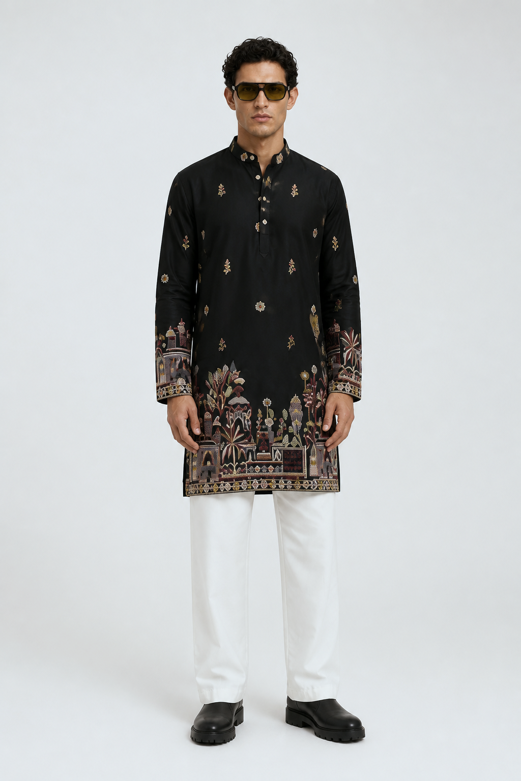 Noir Heritage Embroidered Kurta With Stole