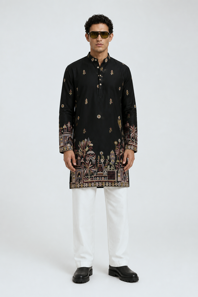 Noir Heritage Embroidered Kurta With Stole