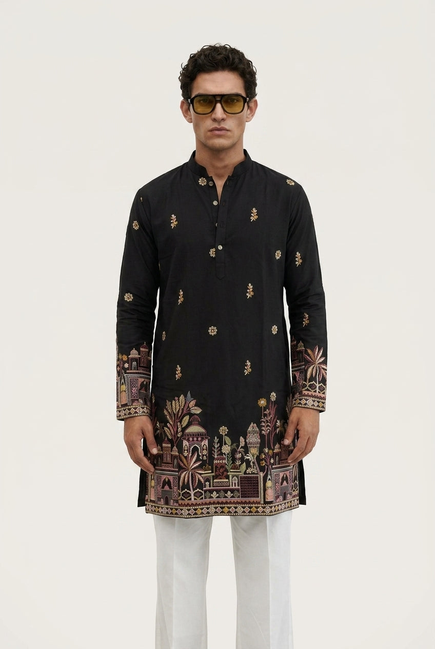 Noir Heritage Embroidered Kurta With Stole