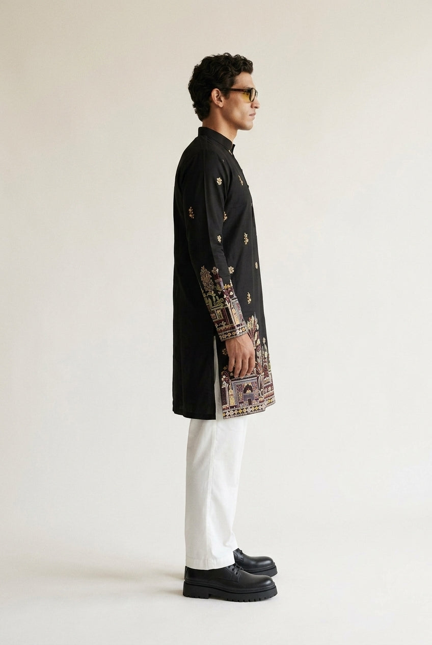 Noir Heritage Embroidered Kurta With Stole