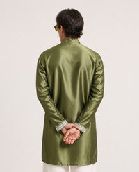Men's Black Cotton Silk Kurta with Mirror and Zari Yoke Work