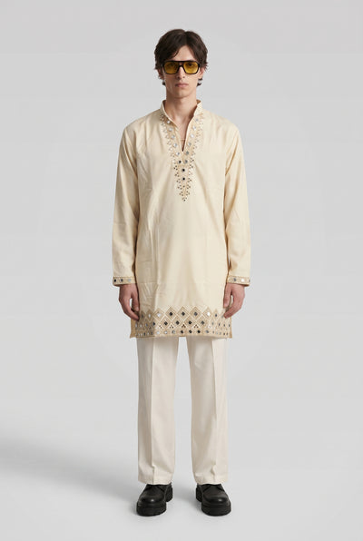 Aurelia Ivory Embellished Kurta for men, front view