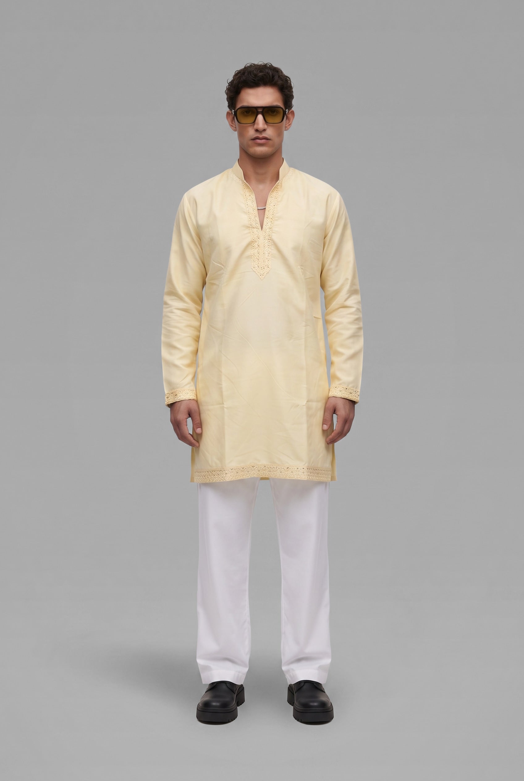 Lemon Butter Chikankari short kurta