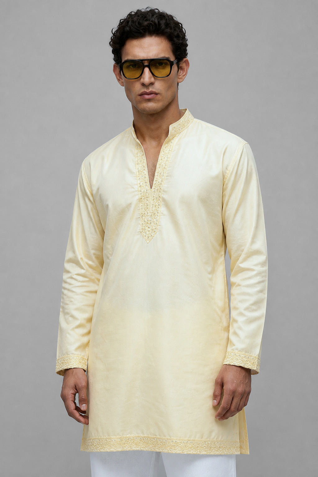 Lemon Butter Chikankari short kurta