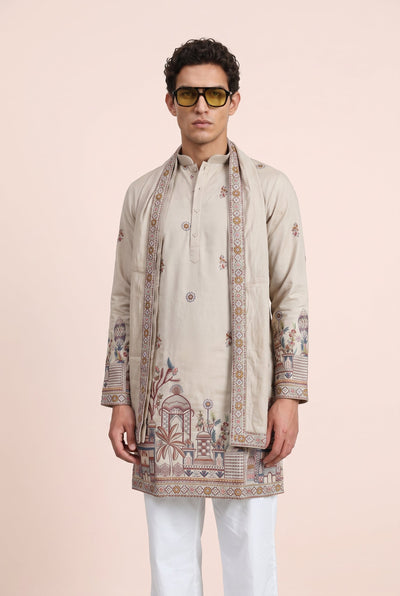 PSTL CLO Mehfil Ivory Kurta With Stole - back view with stole