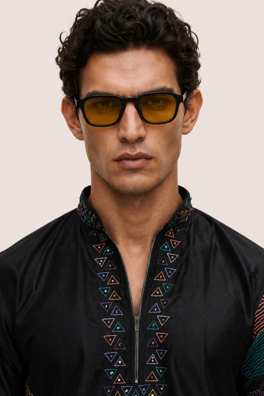 PSTL CLO Aura Midnight Abstract Embroidered Short Kurta with pants - sleeve cuff embroidery detail